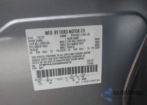 2022 Ford Edge Sel из США, поврежденный, VIN 2FMPK4J9XNBA93818